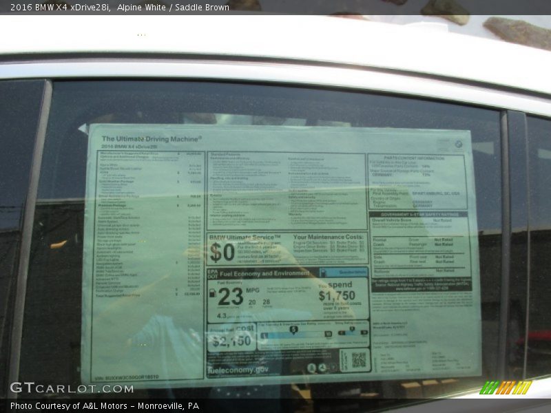  2016 X4 xDrive28i Window Sticker