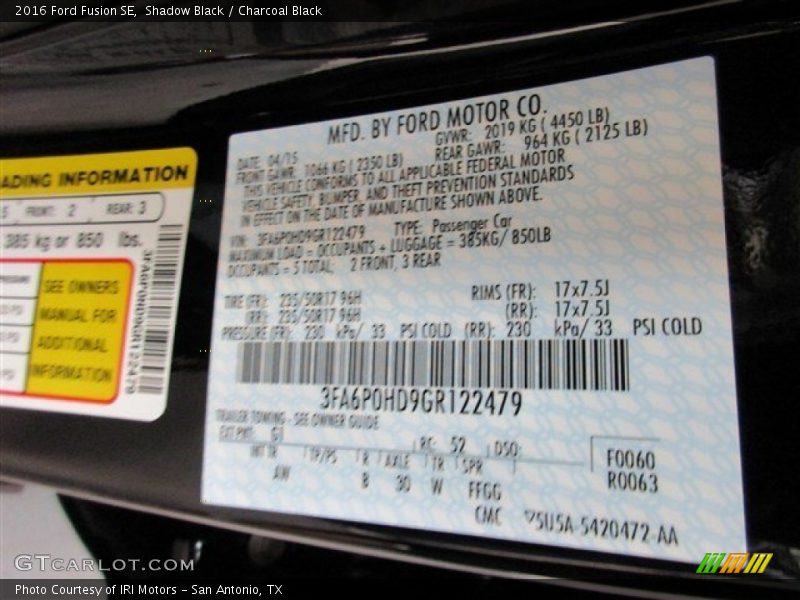 Shadow Black / Charcoal Black 2016 Ford Fusion SE