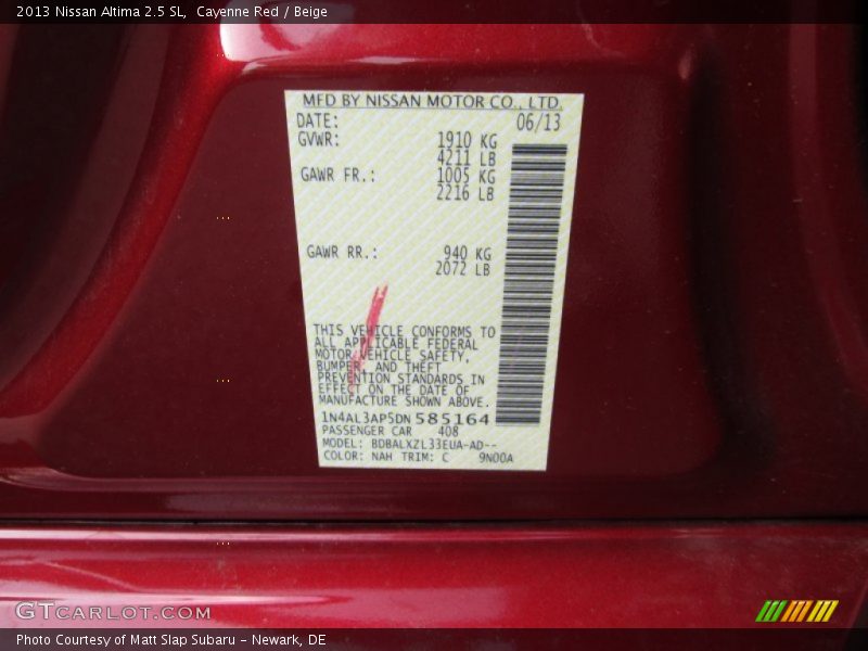 Cayenne Red / Beige 2013 Nissan Altima 2.5 SL