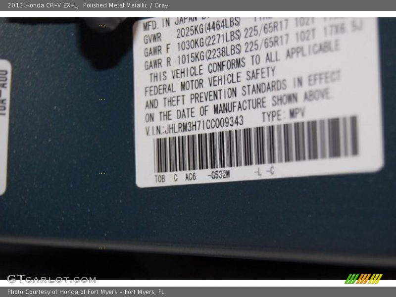 Polished Metal Metallic / Gray 2012 Honda CR-V EX-L