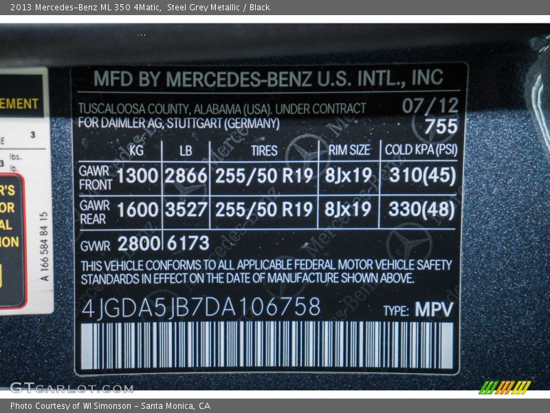 Steel Grey Metallic / Black 2013 Mercedes-Benz ML 350 4Matic