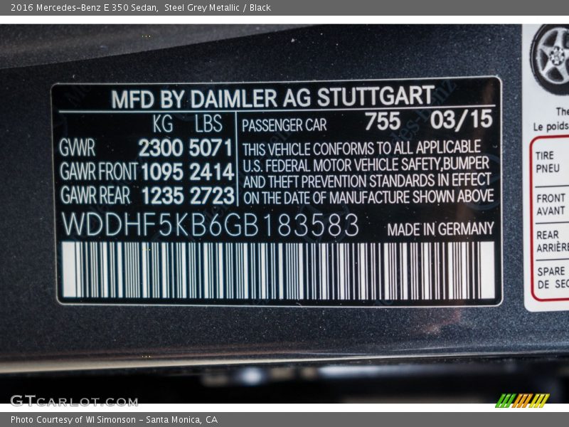 Steel Grey Metallic / Black 2016 Mercedes-Benz E 350 Sedan