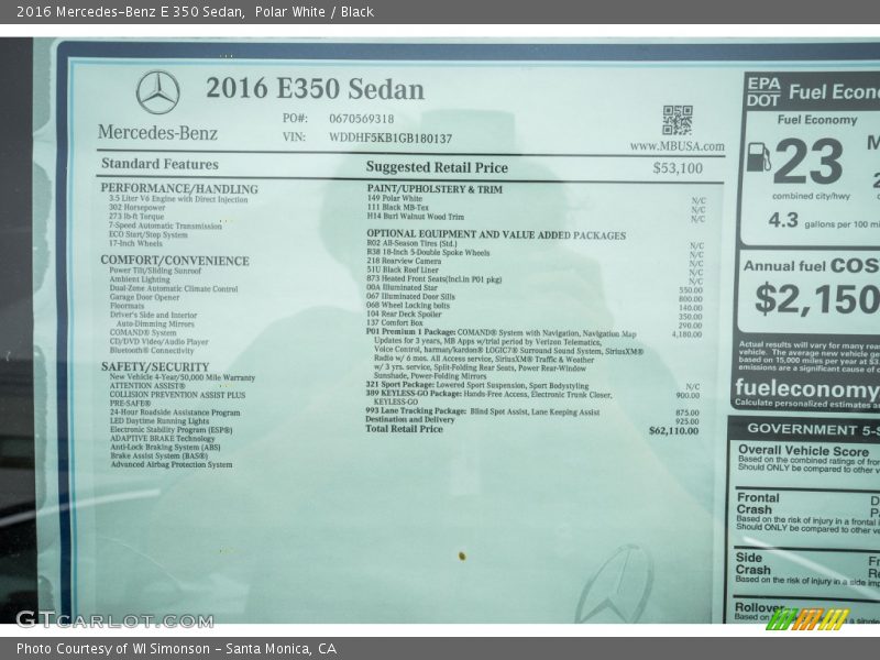 Polar White / Black 2016 Mercedes-Benz E 350 Sedan