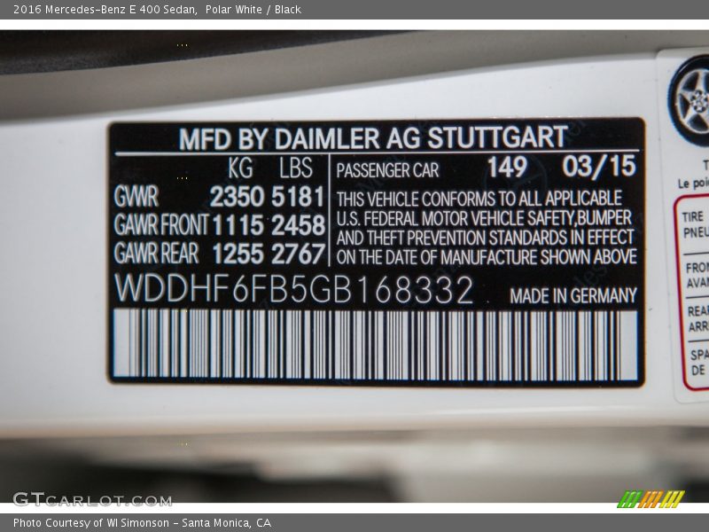 2016 E 400 Sedan Polar White Color Code 149