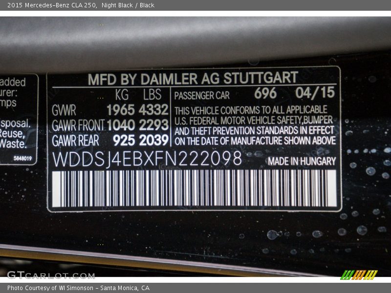 Night Black / Black 2015 Mercedes-Benz CLA 250