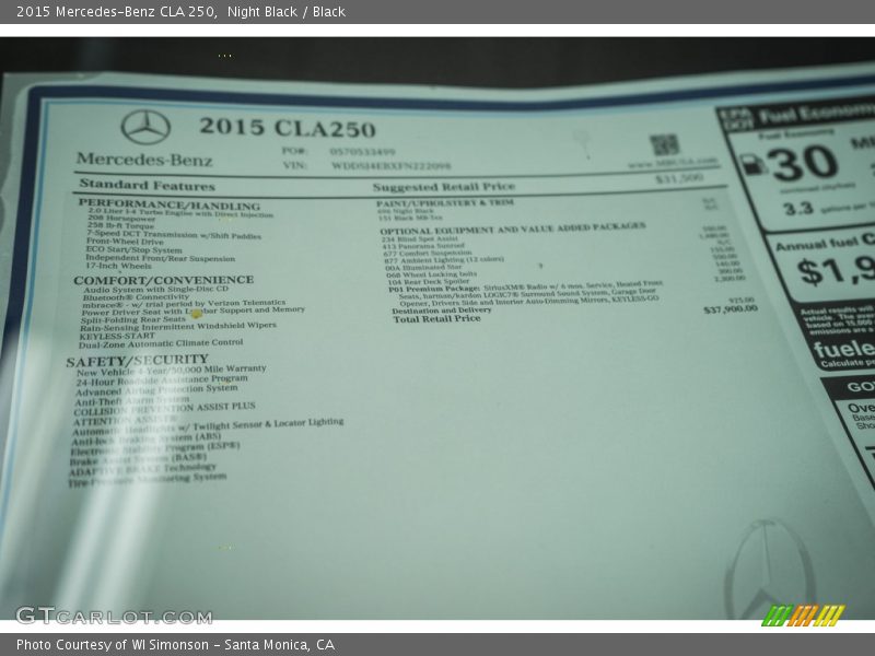 Night Black / Black 2015 Mercedes-Benz CLA 250