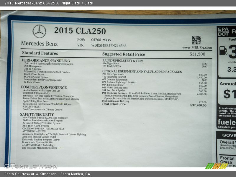 Night Black / Black 2015 Mercedes-Benz CLA 250