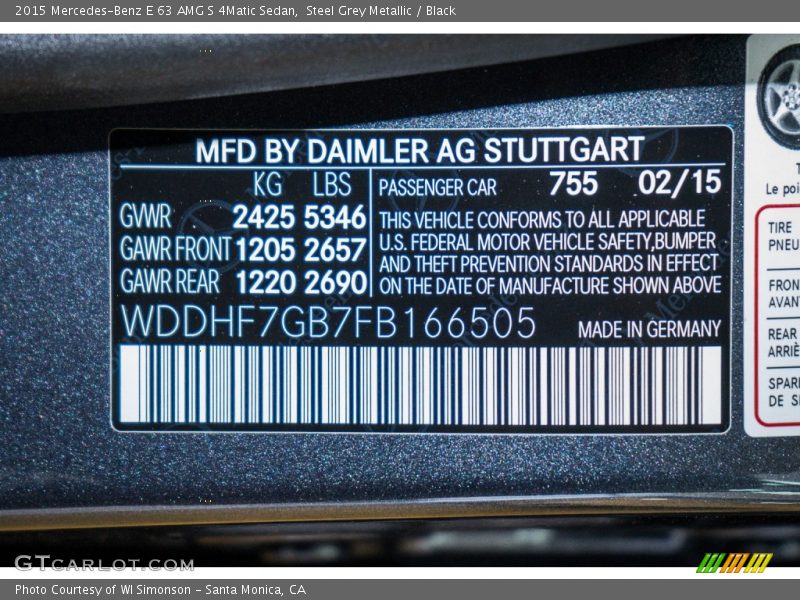 2015 E 63 AMG S 4Matic Sedan Steel Grey Metallic Color Code 755
