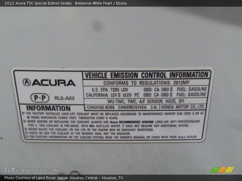 Bellanova White Pearl / Ebony 2012 Acura TSX Special Edition Sedan