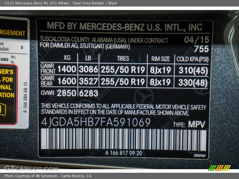 Steel Grey Metallic / Black 2015 Mercedes-Benz ML 350 4Matic
