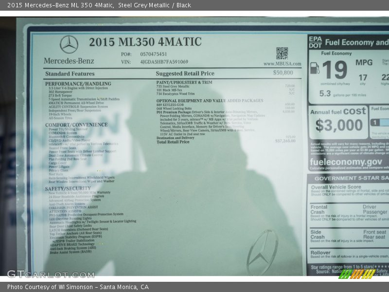 Steel Grey Metallic / Black 2015 Mercedes-Benz ML 350 4Matic