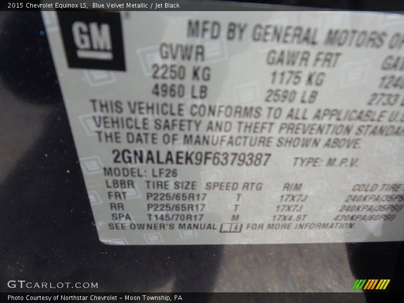 Blue Velvet Metallic / Jet Black 2015 Chevrolet Equinox LS