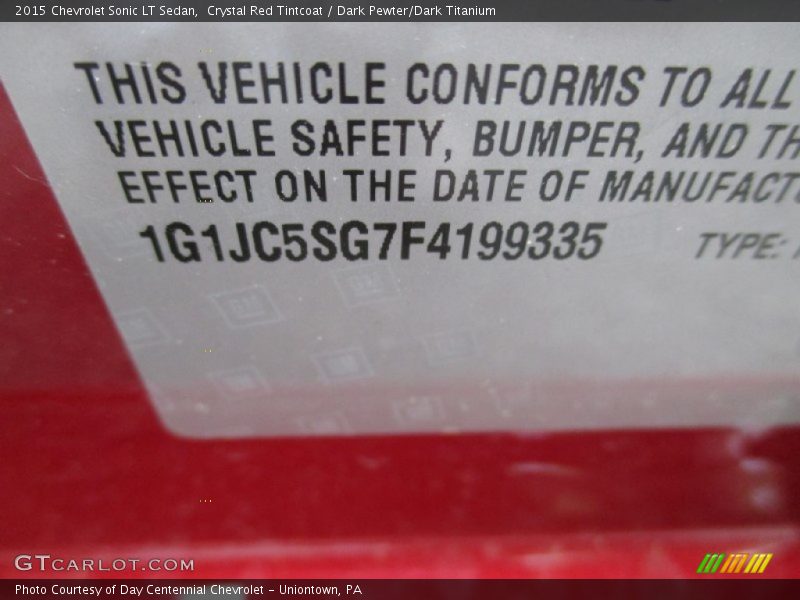 Crystal Red Tintcoat / Dark Pewter/Dark Titanium 2015 Chevrolet Sonic LT Sedan