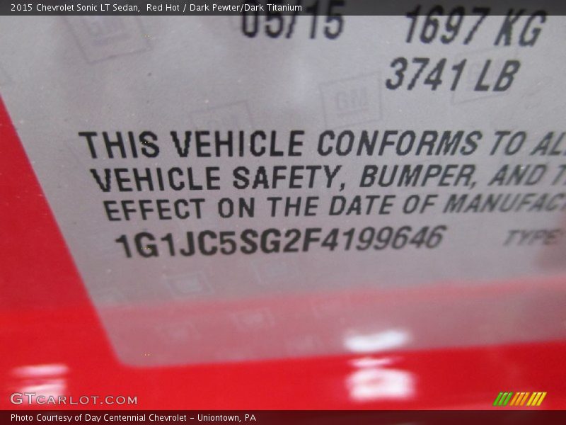 Red Hot / Dark Pewter/Dark Titanium 2015 Chevrolet Sonic LT Sedan