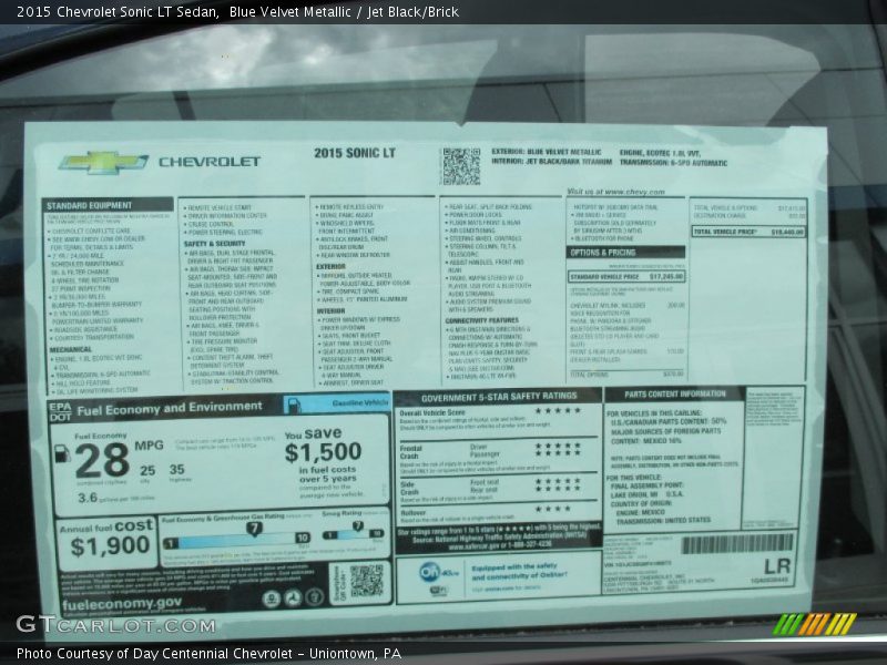 Blue Velvet Metallic / Jet Black/Brick 2015 Chevrolet Sonic LT Sedan