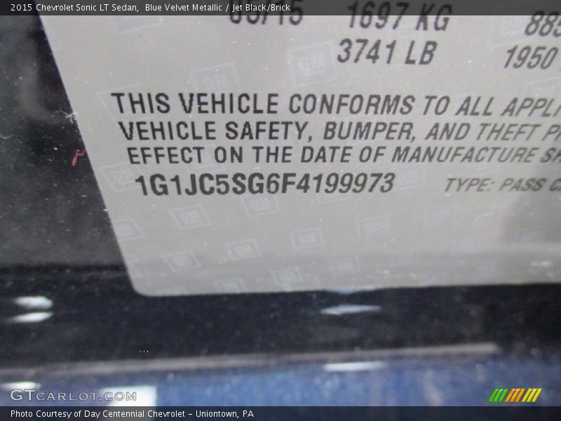 Blue Velvet Metallic / Jet Black/Brick 2015 Chevrolet Sonic LT Sedan