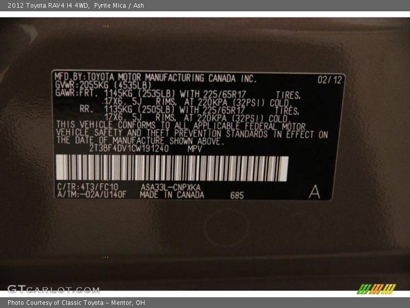 Pyrite Mica / Ash 2012 Toyota RAV4 I4 4WD