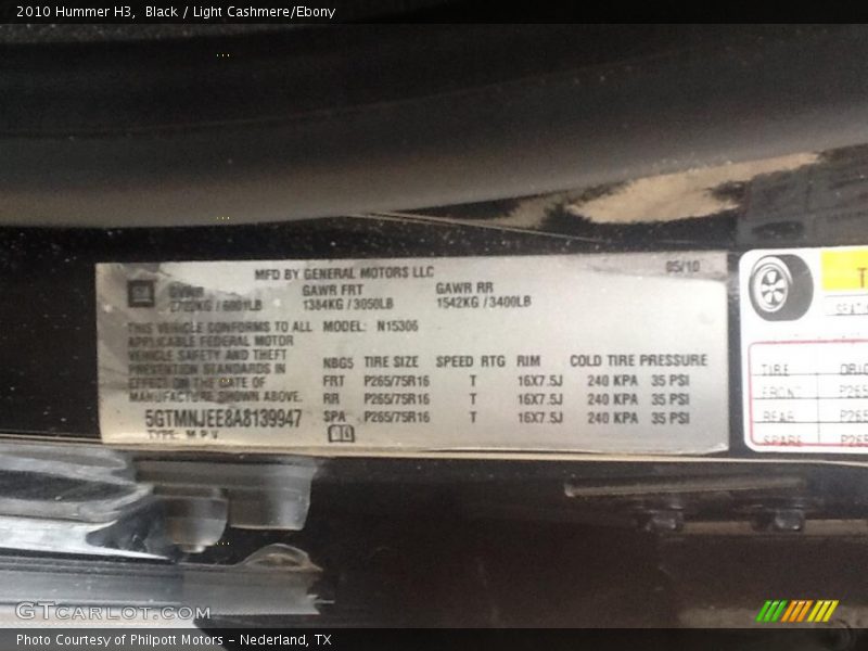 Black / Light Cashmere/Ebony 2010 Hummer H3