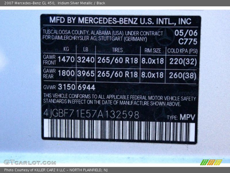 Iridium Silver Metallic / Black 2007 Mercedes-Benz GL 450