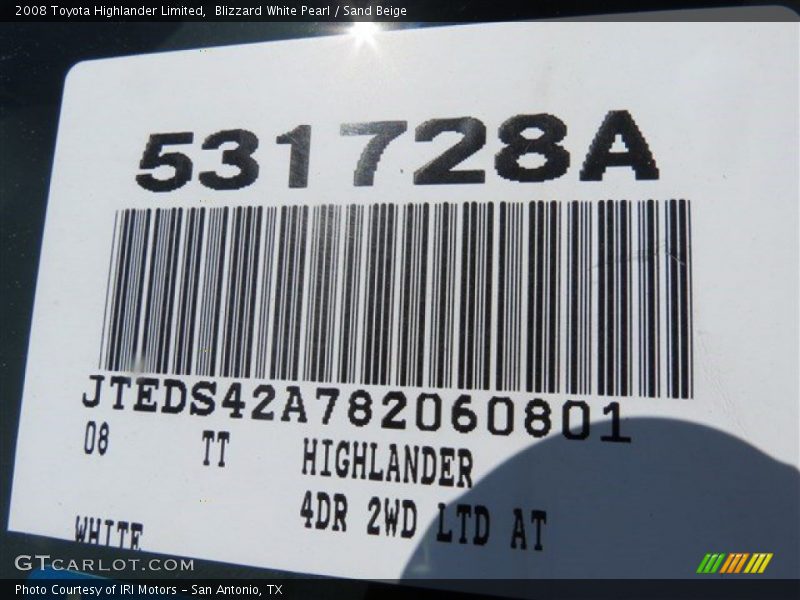 Blizzard White Pearl / Sand Beige 2008 Toyota Highlander Limited