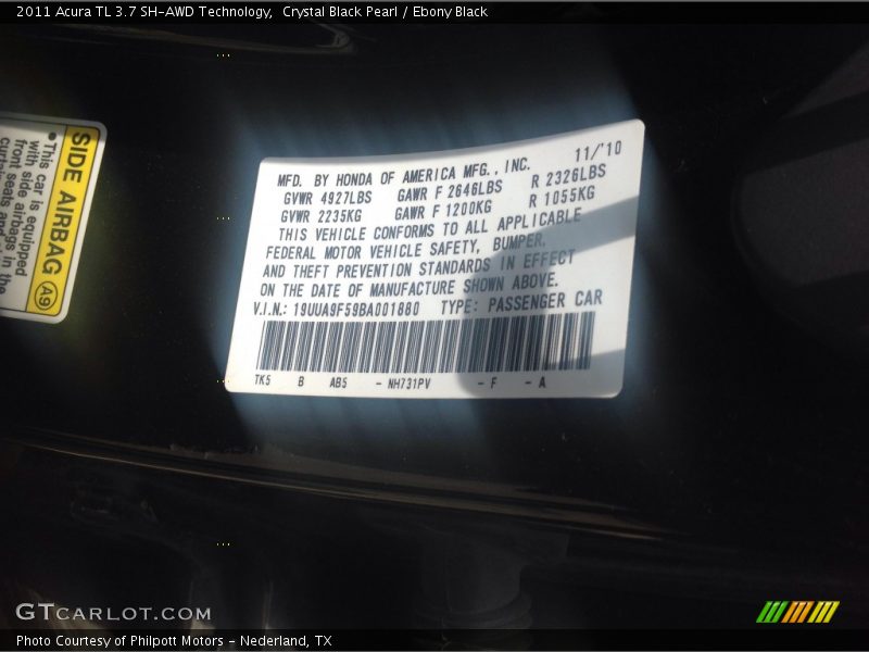 Crystal Black Pearl / Ebony Black 2011 Acura TL 3.7 SH-AWD Technology
