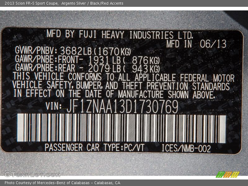 Argento Silver / Black/Red Accents 2013 Scion FR-S Sport Coupe