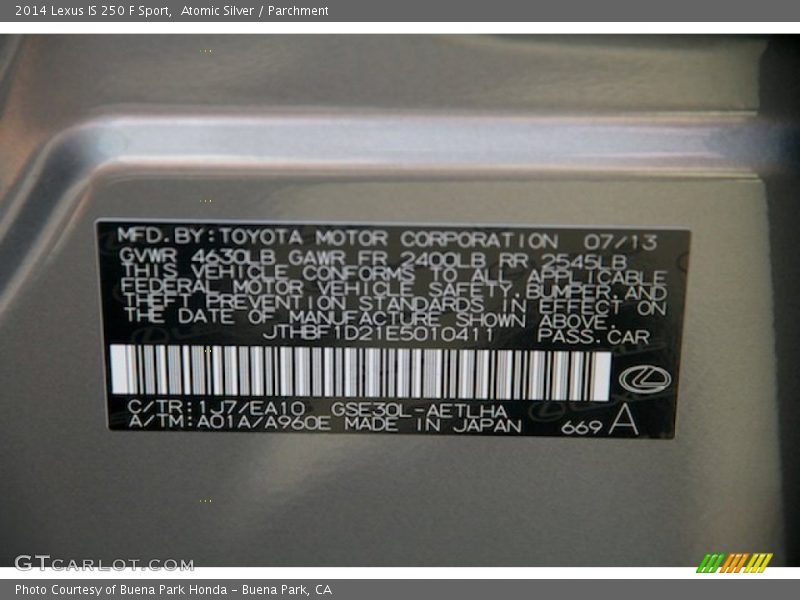 Atomic Silver / Parchment 2014 Lexus IS 250 F Sport