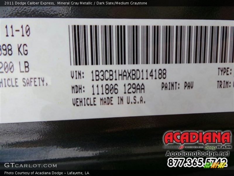 Mineral Gray Metallic / Dark Slate/Medium Graystone 2011 Dodge Caliber Express