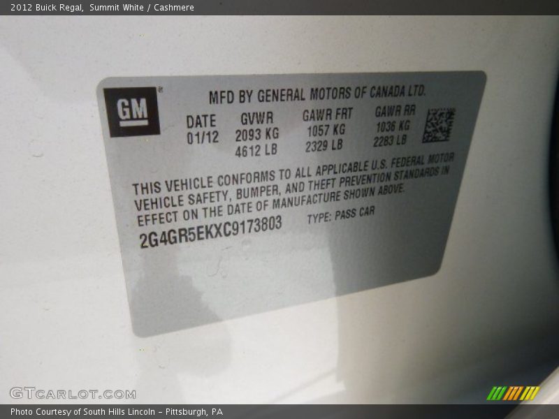 Summit White / Cashmere 2012 Buick Regal