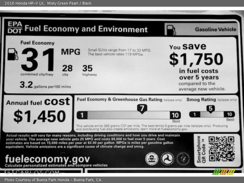  2016 HR-V LX Window Sticker