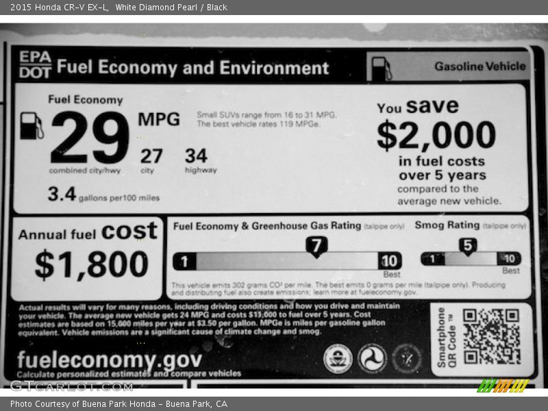 White Diamond Pearl / Black 2015 Honda CR-V EX-L