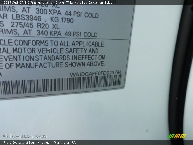 Glacier White Metallic / Cardamom Beige 2015 Audi Q7 3.0 Prestige quattro