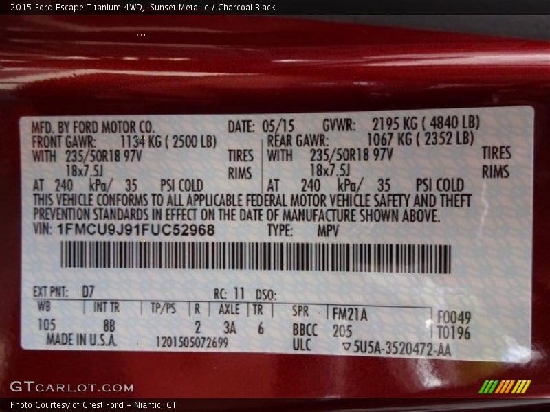 Sunset Metallic / Charcoal Black 2015 Ford Escape Titanium 4WD