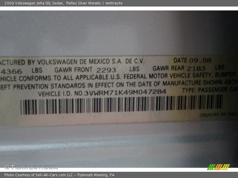 Reflex Silver Metallic / Anthracite 2009 Volkswagen Jetta SEL Sedan
