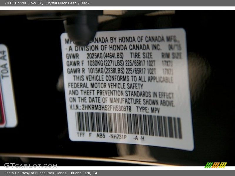 Crystal Black Pearl / Black 2015 Honda CR-V EX