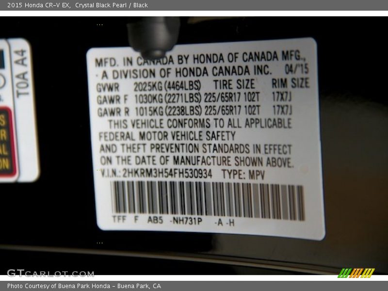 Crystal Black Pearl / Black 2015 Honda CR-V EX