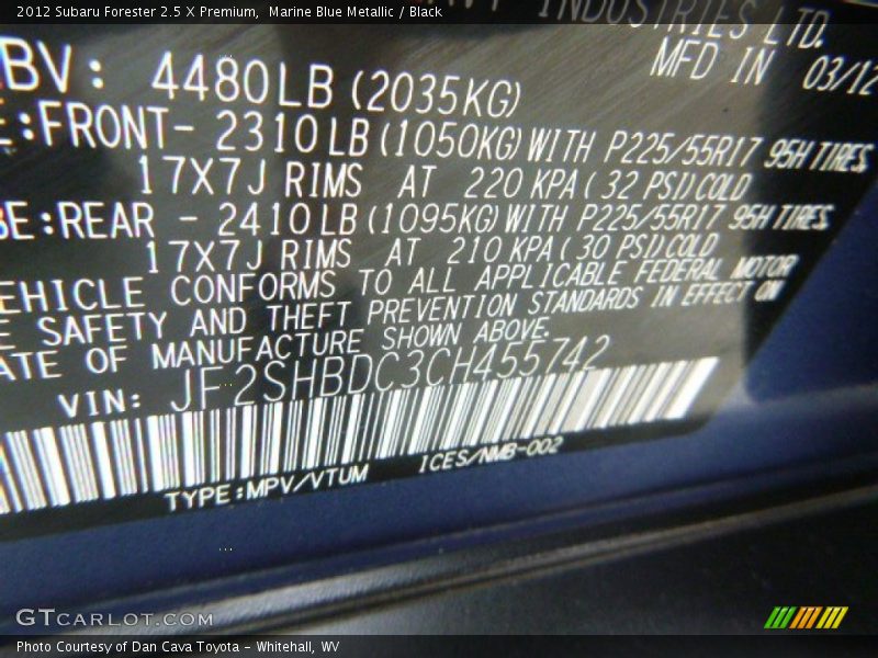 Marine Blue Metallic / Black 2012 Subaru Forester 2.5 X Premium
