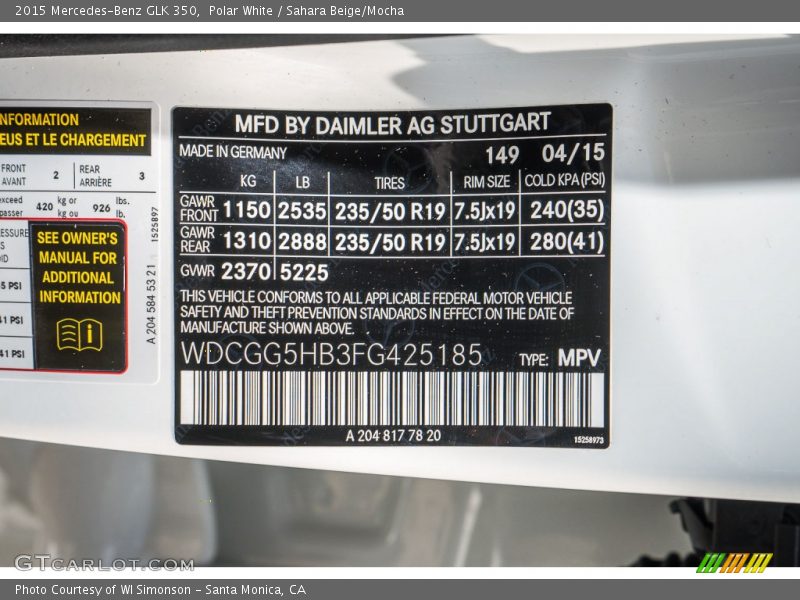 Polar White / Sahara Beige/Mocha 2015 Mercedes-Benz GLK 350
