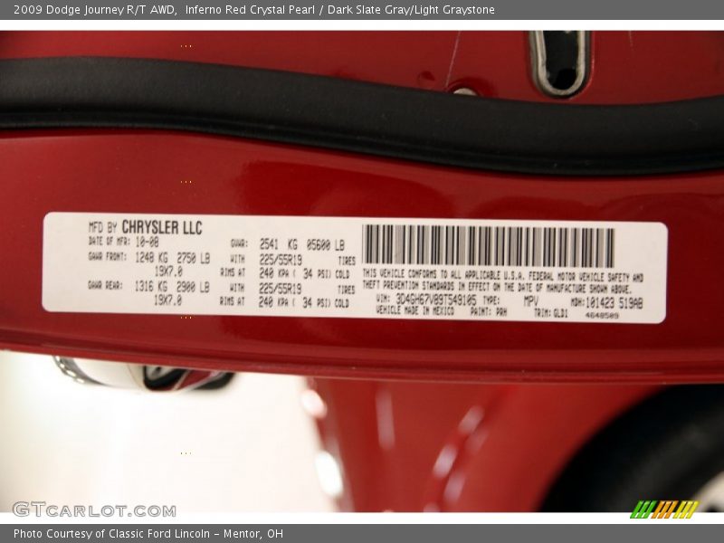 Inferno Red Crystal Pearl / Dark Slate Gray/Light Graystone 2009 Dodge Journey R/T AWD