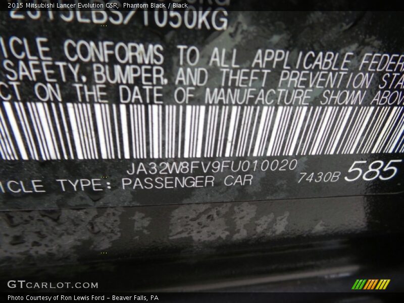 Phantom Black / Black 2015 Mitsubishi Lancer Evolution GSR
