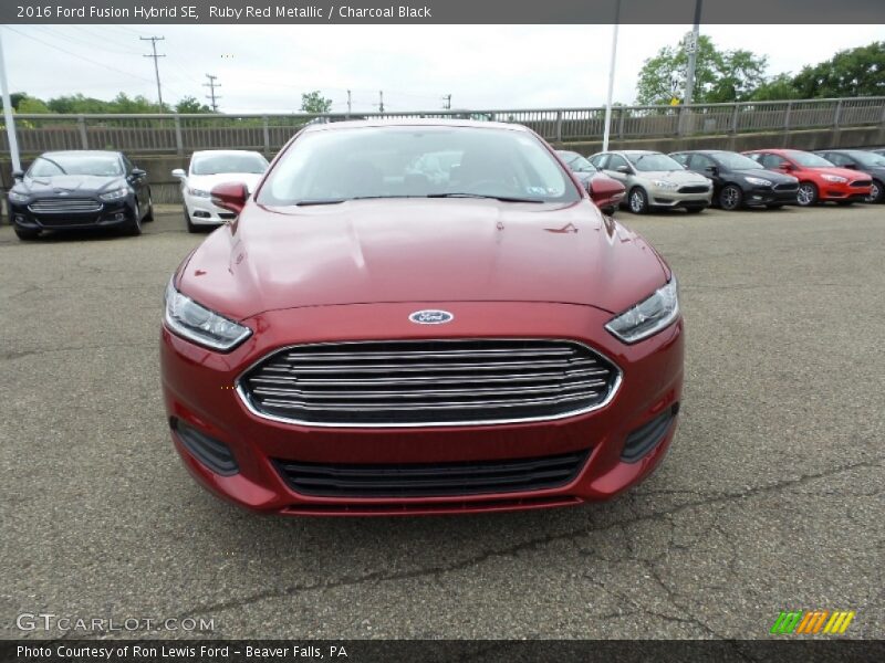 Ruby Red Metallic / Charcoal Black 2016 Ford Fusion Hybrid SE
