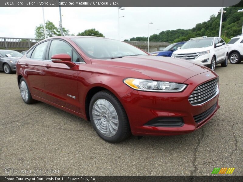 Ruby Red Metallic / Charcoal Black 2016 Ford Fusion Hybrid SE