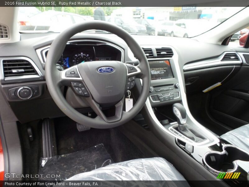 Ruby Red Metallic / Charcoal Black 2016 Ford Fusion Hybrid SE