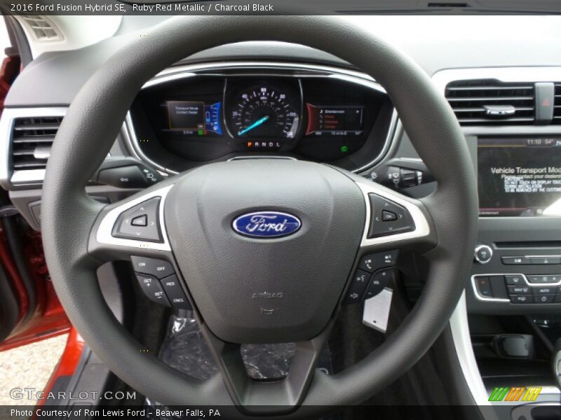 Ruby Red Metallic / Charcoal Black 2016 Ford Fusion Hybrid SE