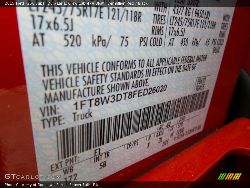 Vermillion Red / Black 2015 Ford F350 Super Duty Lariat Crew Cab 4x4 DRW