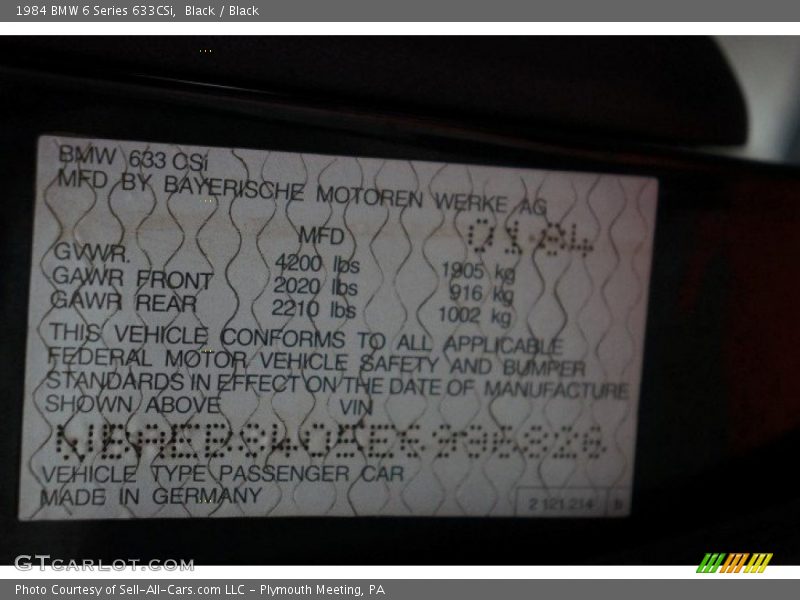 Black / Black 1984 BMW 6 Series 633CSi
