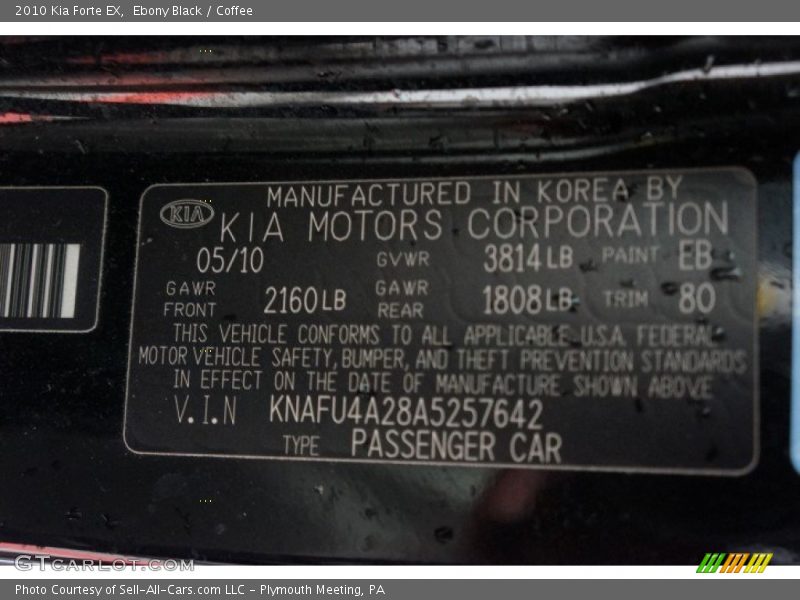 Ebony Black / Coffee 2010 Kia Forte EX