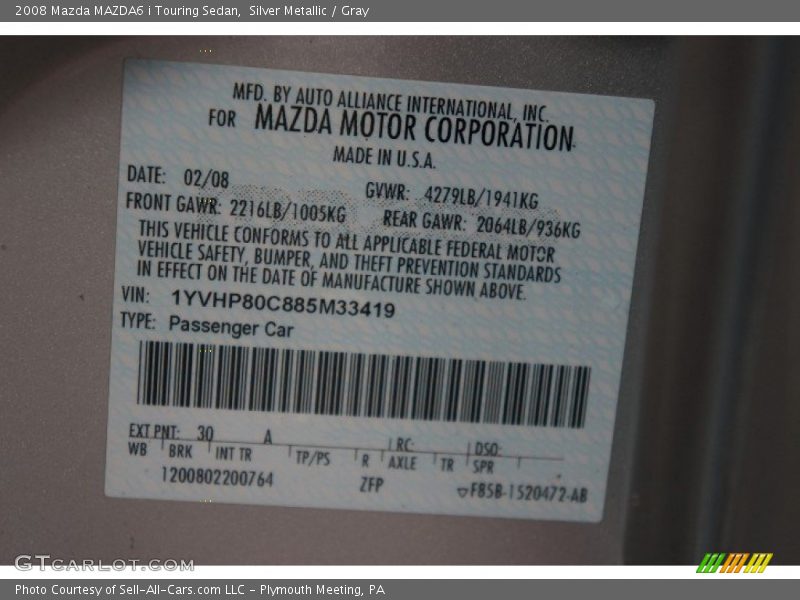 Silver Metallic / Gray 2008 Mazda MAZDA6 i Touring Sedan
