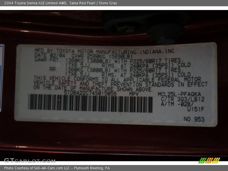 Salsa Red Pearl / Stone Gray 2004 Toyota Sienna XLE Limited AWD