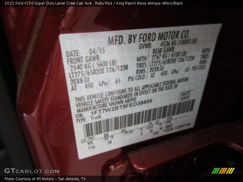 Ruby Red / King Ranch Mesa Antique Affect/Black 2015 Ford F250 Super Duty Lariat Crew Cab 4x4